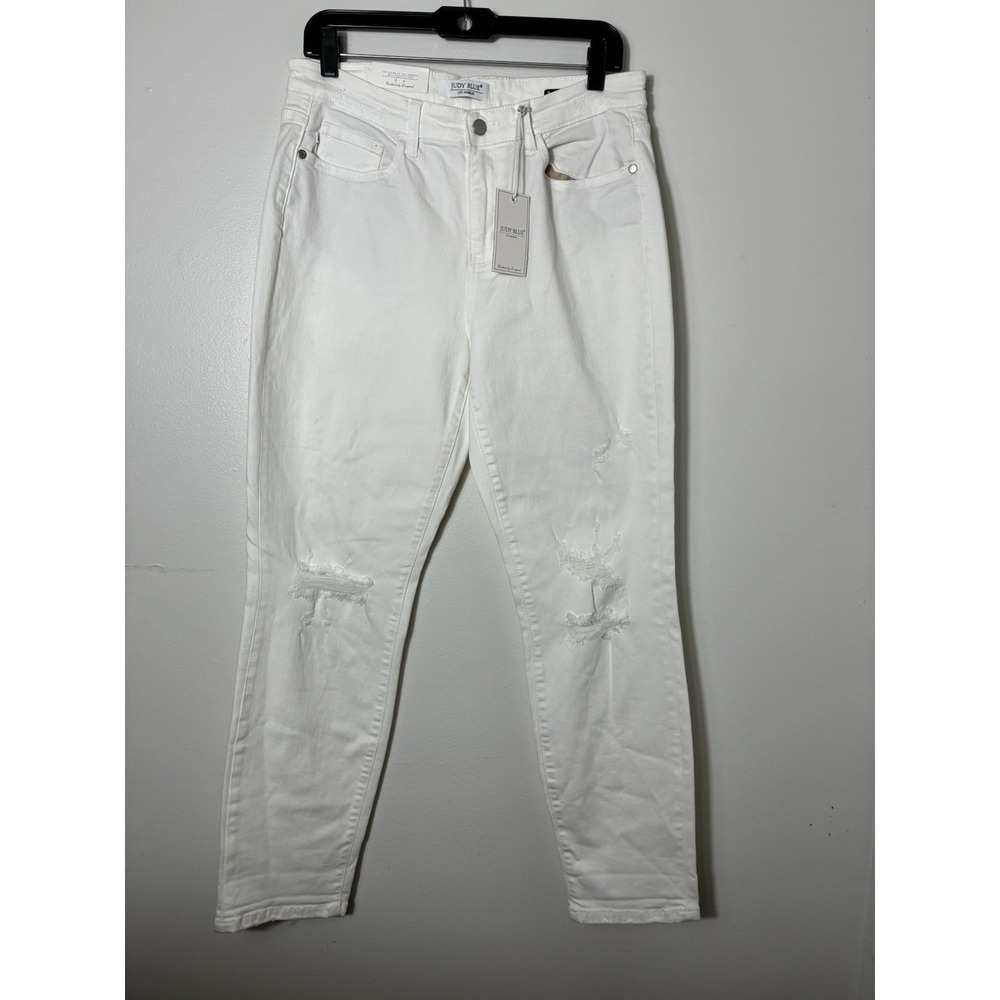 NEW! Judy Blue‎ Boyfriend Fit Jeans Sz 11/30 White Distressed Minimalist